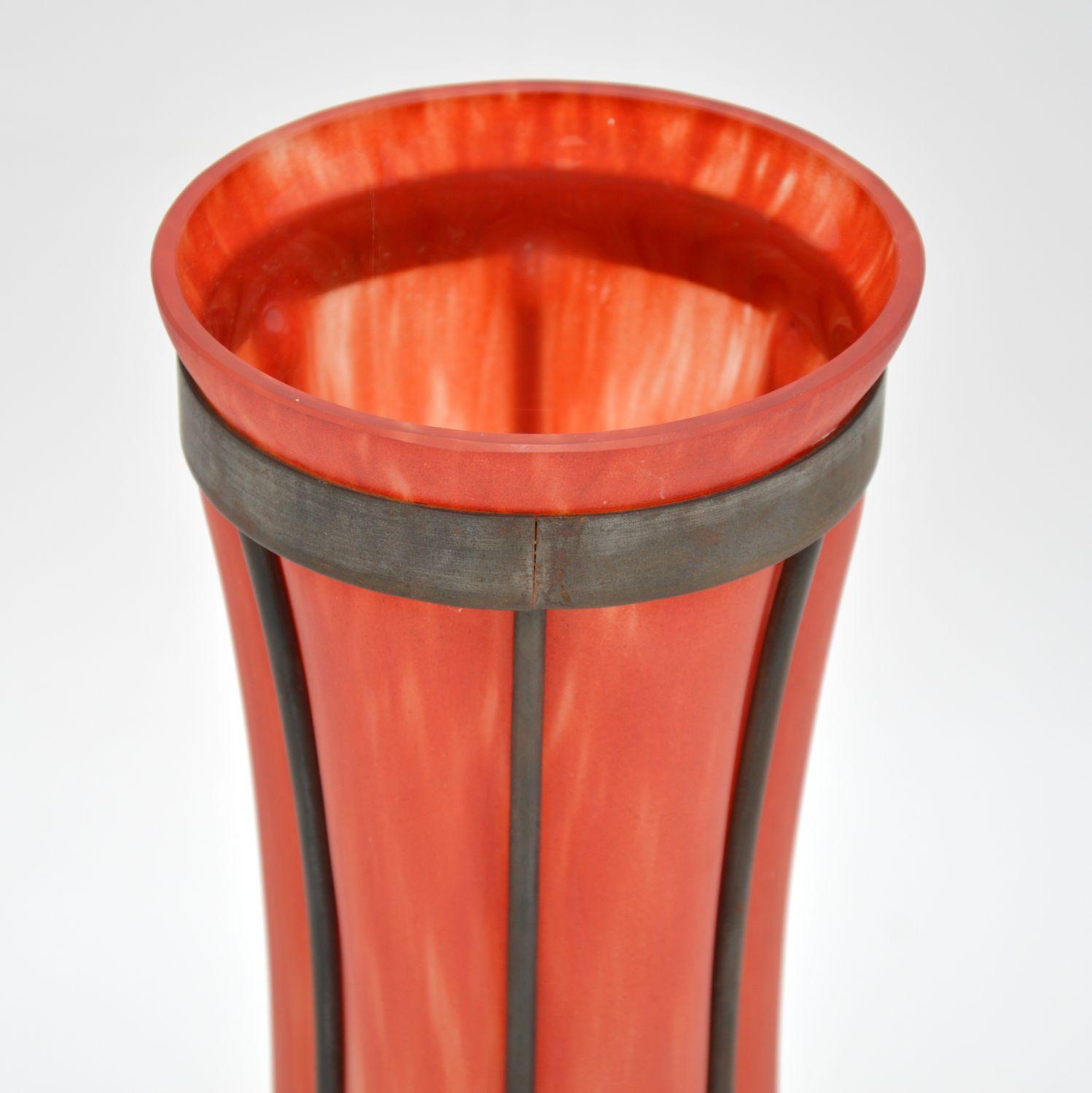 Art Deco Vintage Glass & Pewter Vase In Good Condition For Sale In London, GB