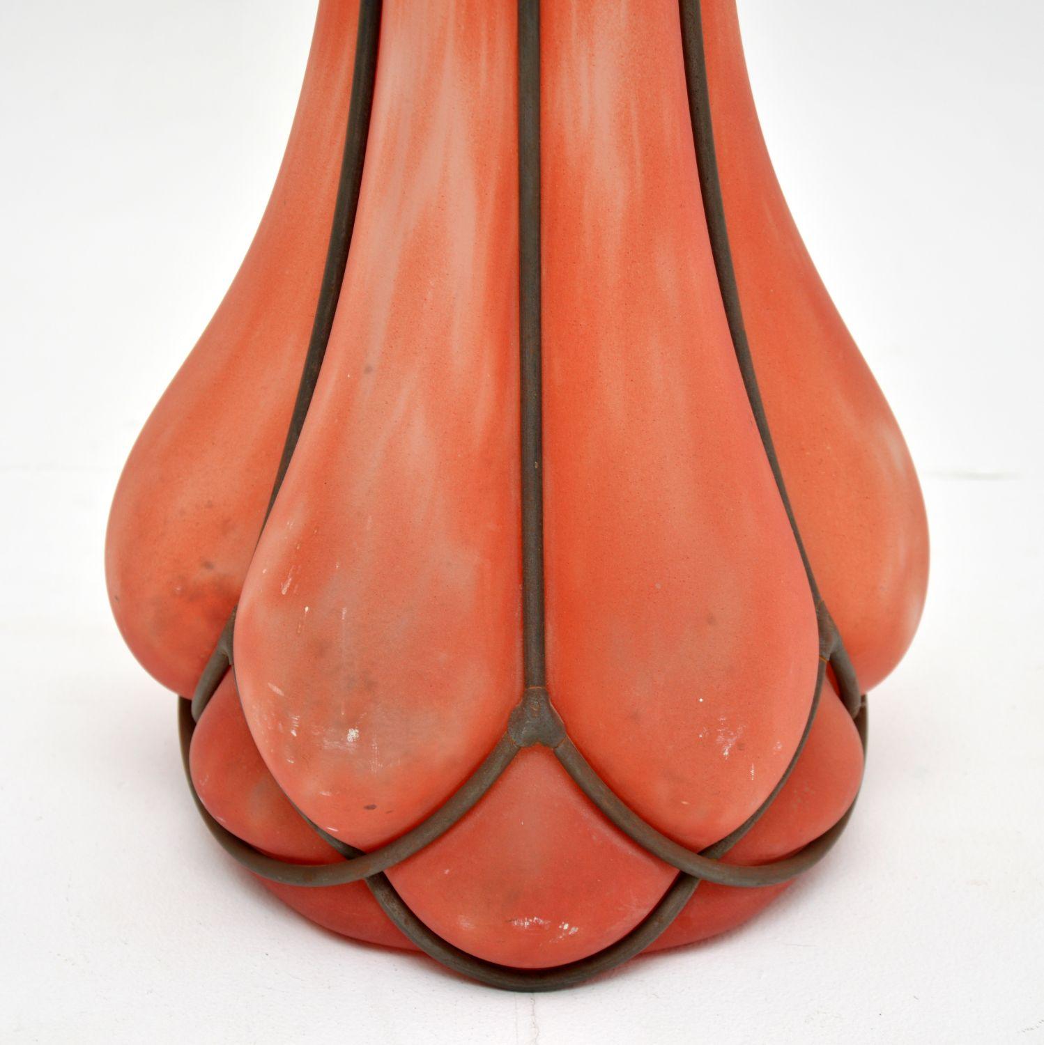 20th Century Art Deco Vintage Glass & Pewter Vase For Sale