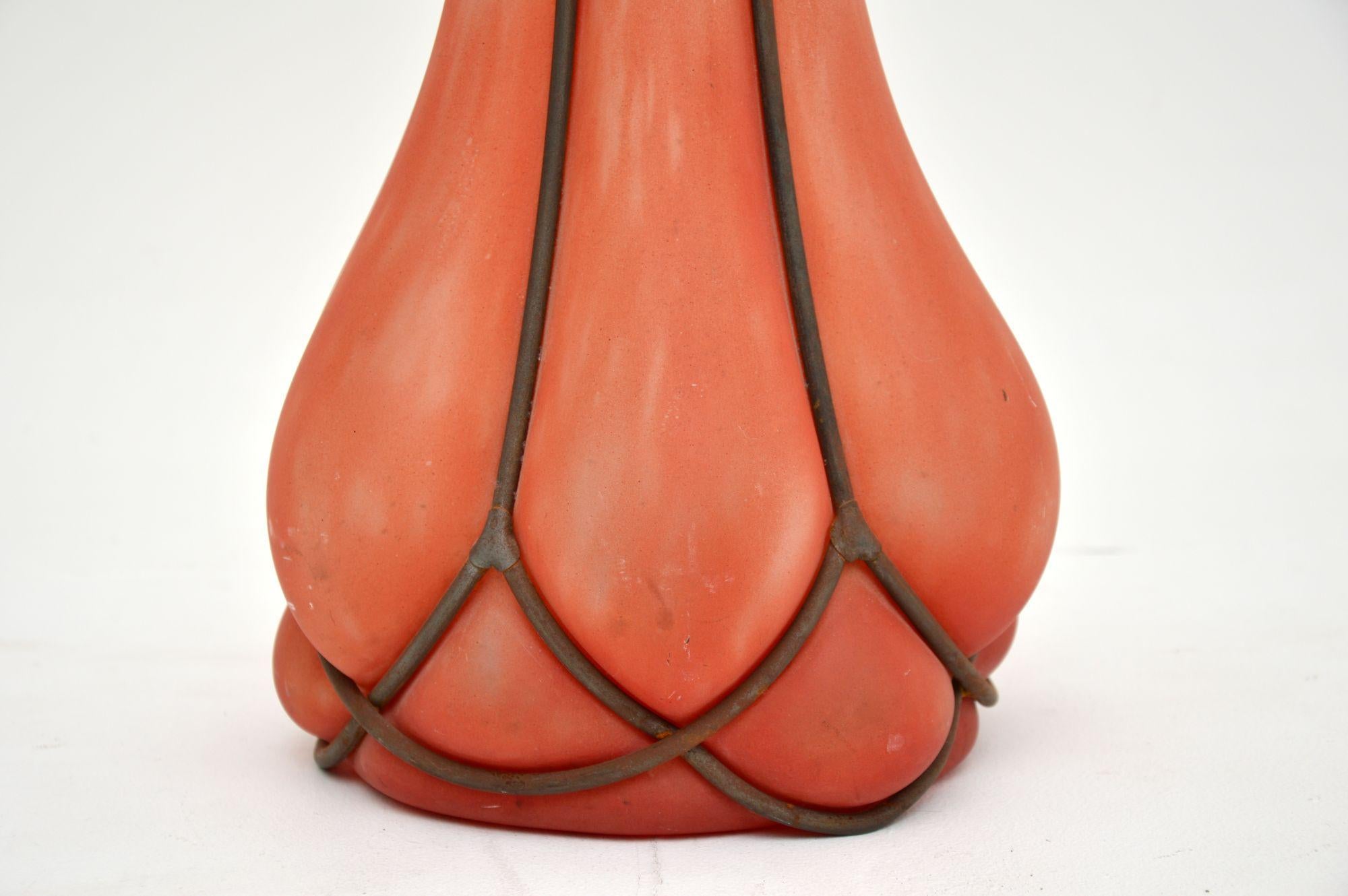 Art Deco Vintage Glass & Pewter Vase For Sale 2