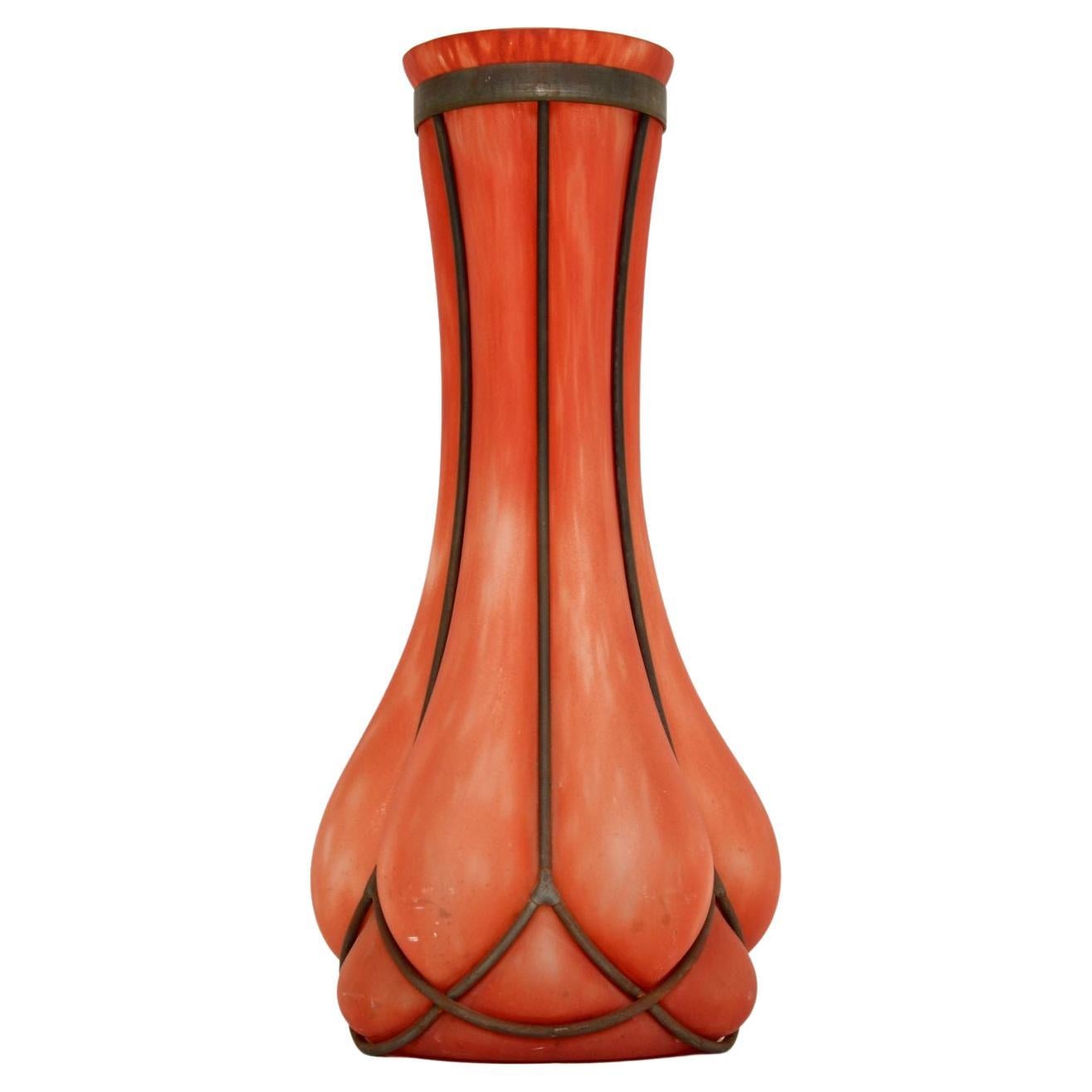 Art Deco Vintage Glas & Zinn Vase im Angebot