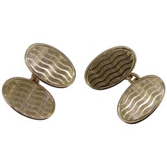 Art Deco Vintage Gold Cufflinks Hallmarked Birmingham 1921, Engraved Pattern