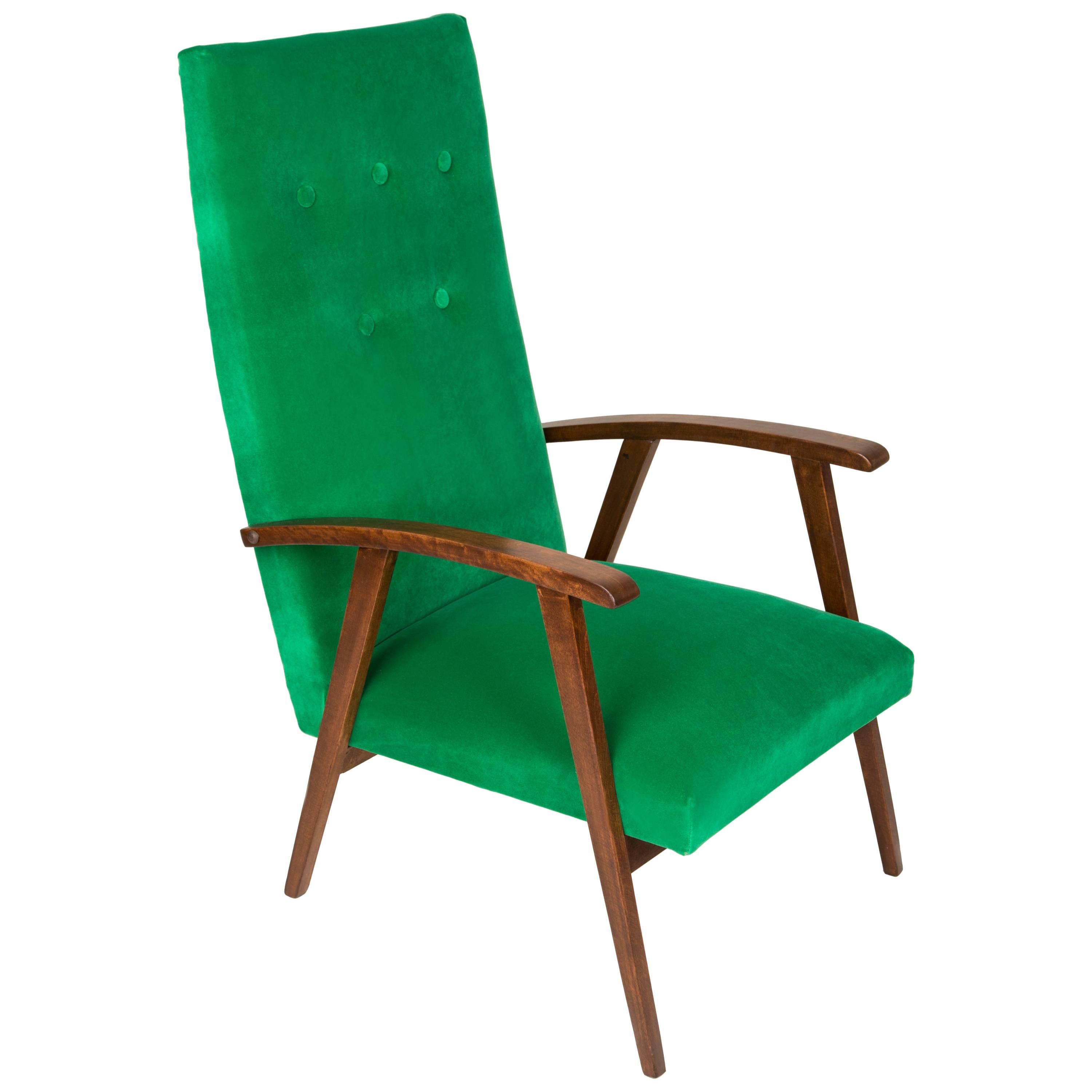 Art Deco, Vintage Green Velvet Armchair, 1960s