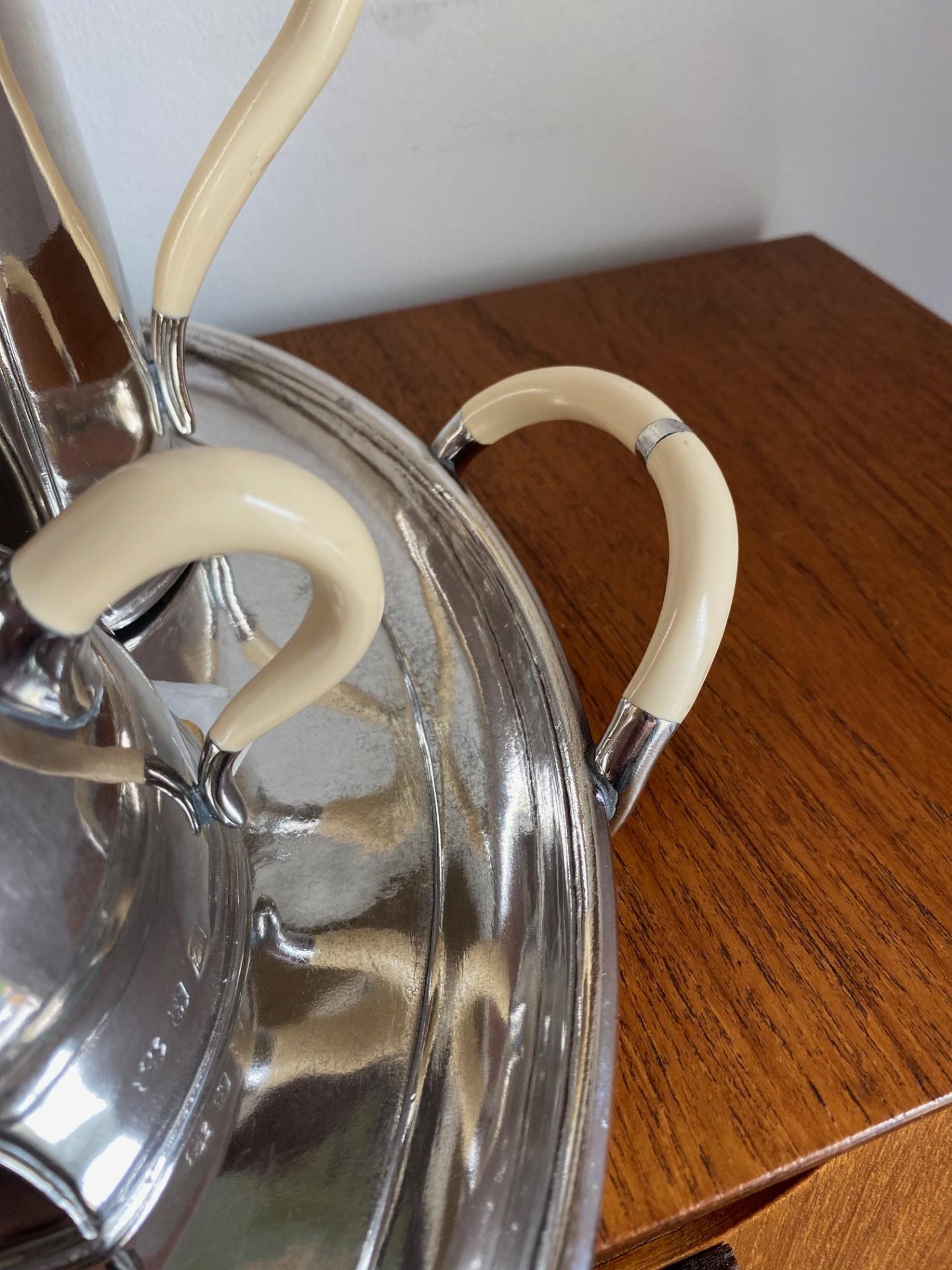 Art Deco Vintage Hotel Sterling Silver Ocean Liner Tea Coffee Set (Italy) For Sale 10