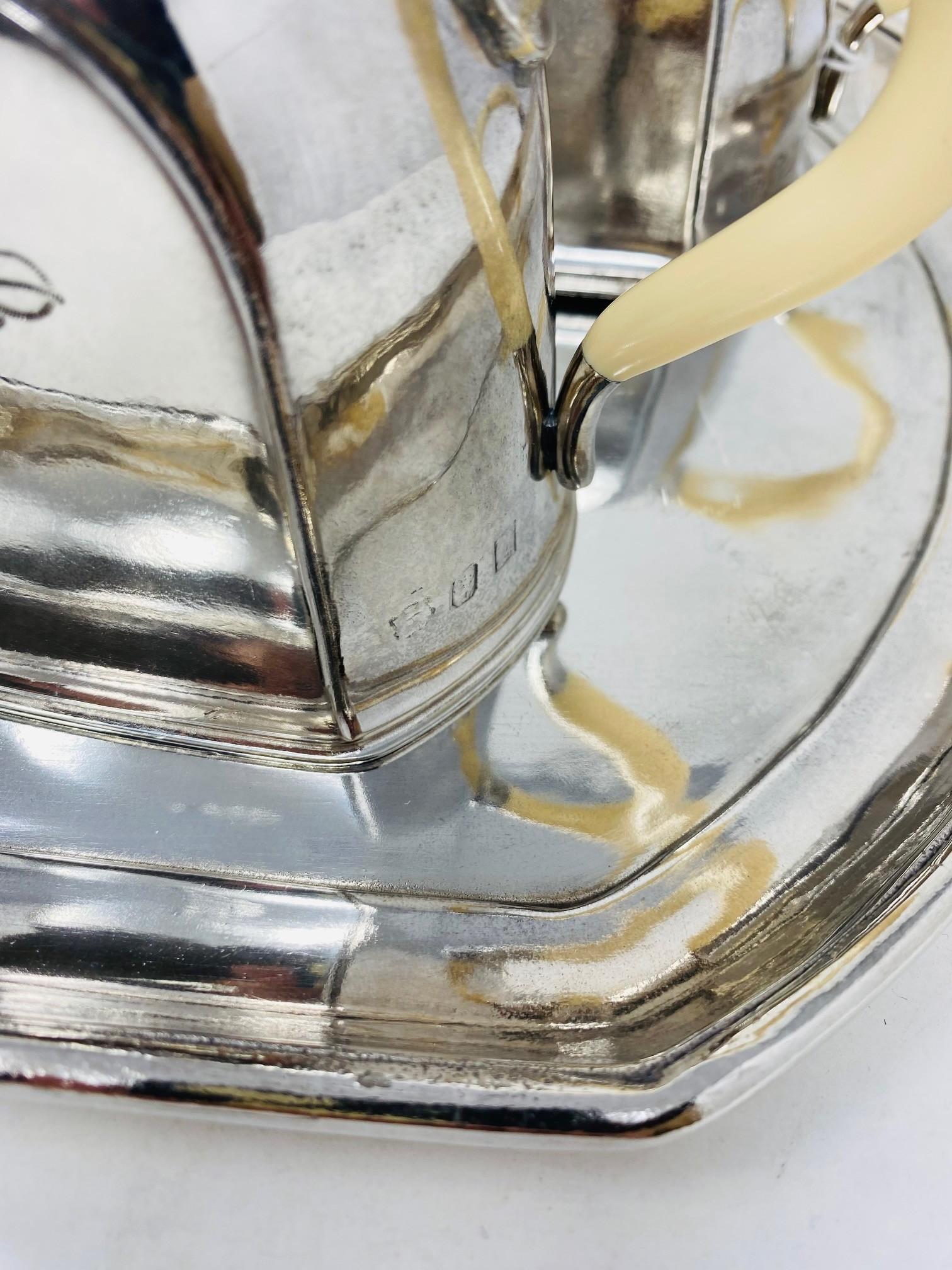 Mid-20th Century Art Deco Vintage Hotel Sterling Silver Ocean Liner Tea Coffee Set (Italy) For Sale