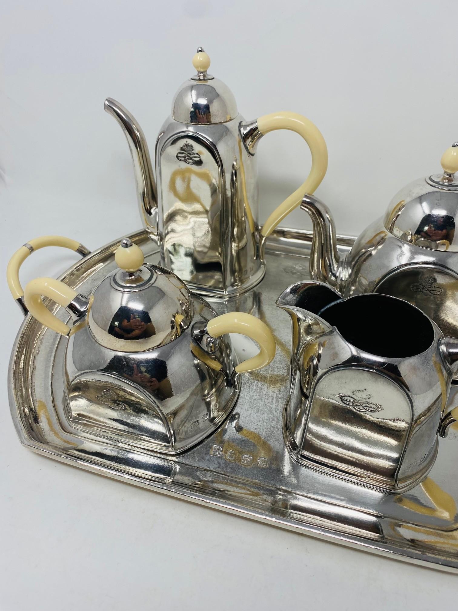Art Deco Vintage Hotel Sterling Silver Ocean Liner Tea Coffee Set (Italy) For Sale 1