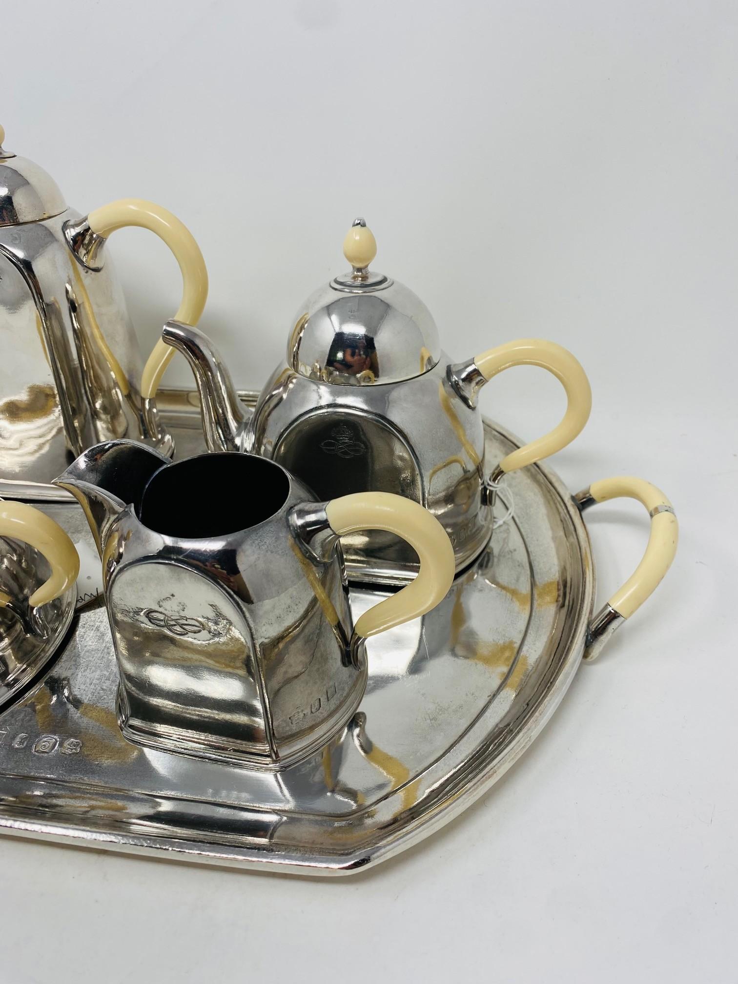 Art Deco Vintage Hotel Sterling Silver Ocean Liner Tea Coffee Set (Italy) For Sale 2