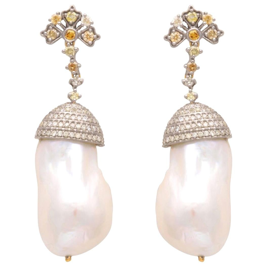 Art Deco Vintage Inspired 1920s Pearl and Diamond Earrings