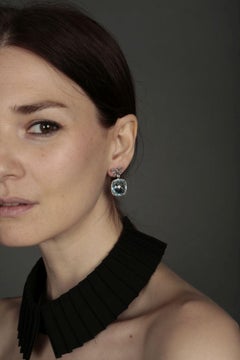 Art Deco Vintage Inspired Bow Earrings with Blue Topaz and Diamonds