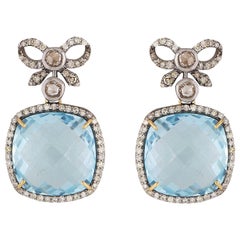 Art Deco Antique Inspired Bow Earrings with Blue Topaz and Diamonds