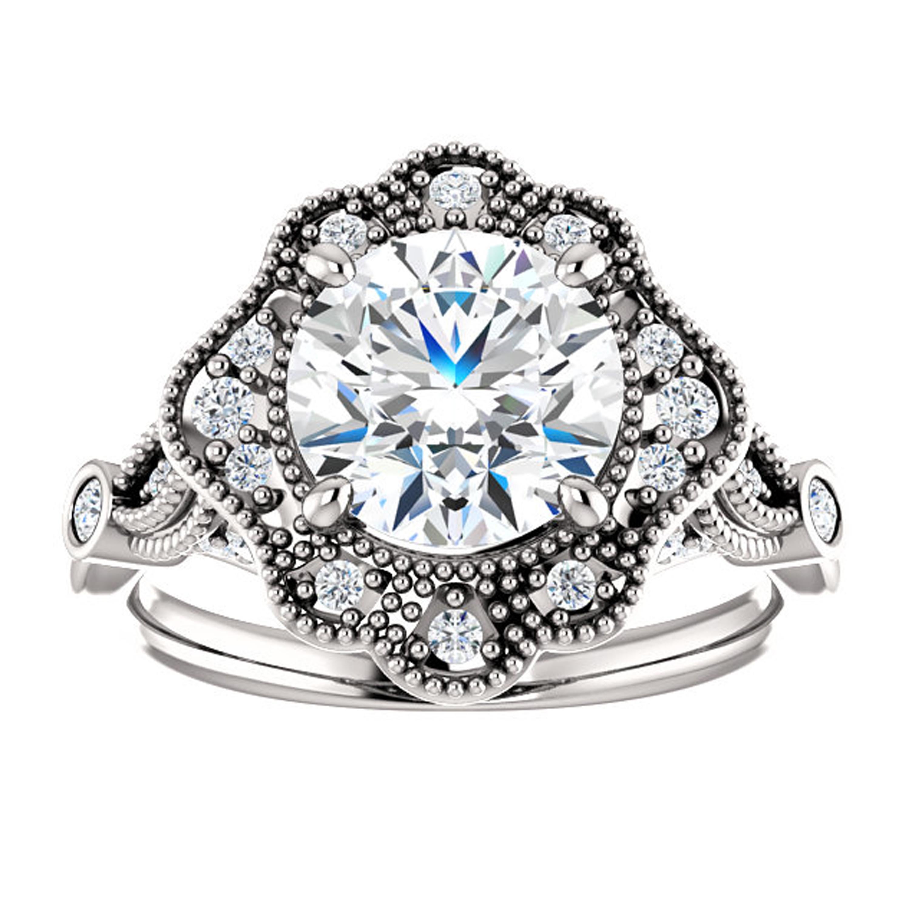 14k white gold art deco halo diamond engagement ring