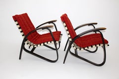 Art Deco Vintage Loungesessel, rote Polsterung, Paar, Duo Jan Vanek, 1940er Jahre