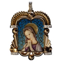 Art Deco Vintage Madonna Plique-a-Jour Enamel Pendant
