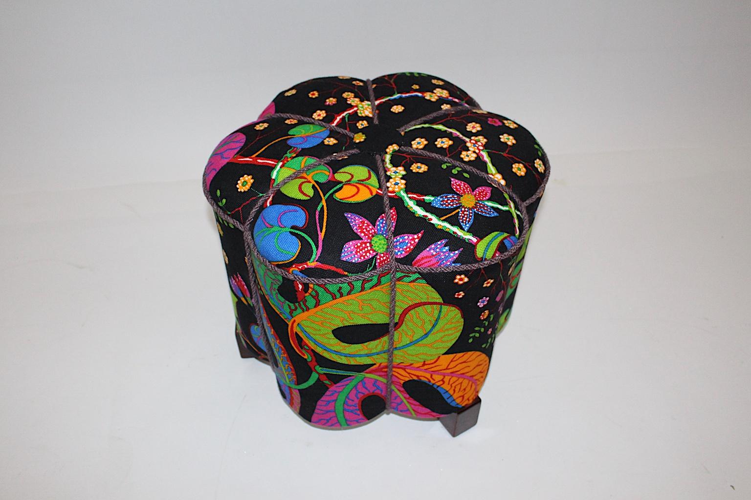 Mid-20th Century Art Deco Vintage Multicolored Fabric Stool or Pouf, Austria, 1930s For Sale