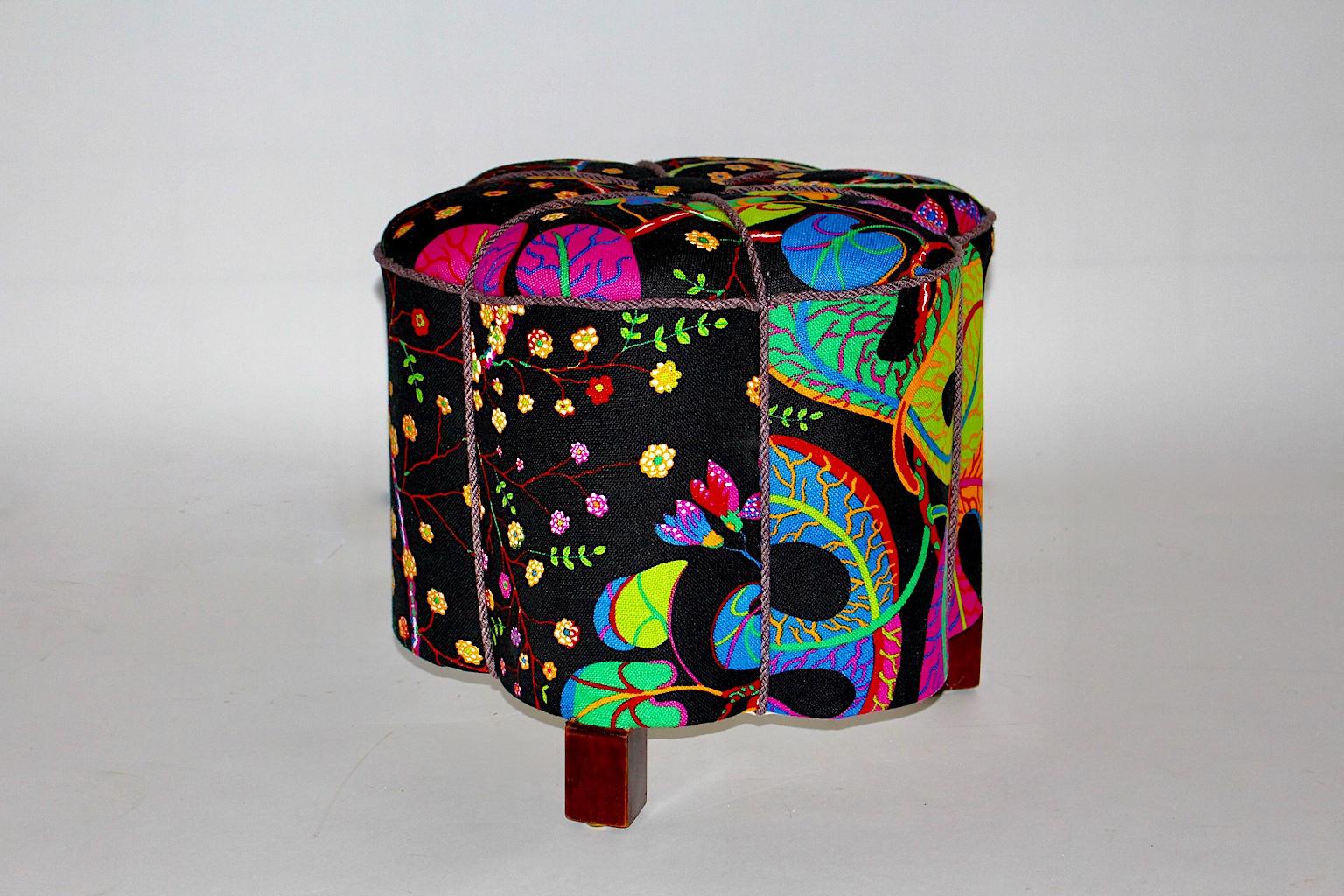 Upholstery Art Deco Vintage Multicolored Fabric Stool or Pouf, Austria, 1930s For Sale