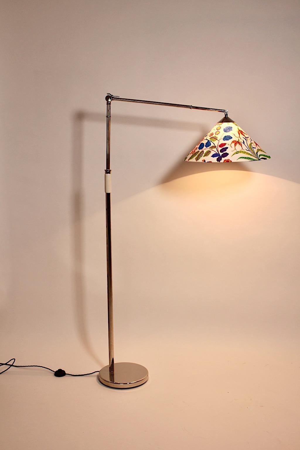Art Deco Vintage Nickel Floor Lamp Kaspar & Sic Josef Frank Fabric Vienna, 1932 For Sale 5