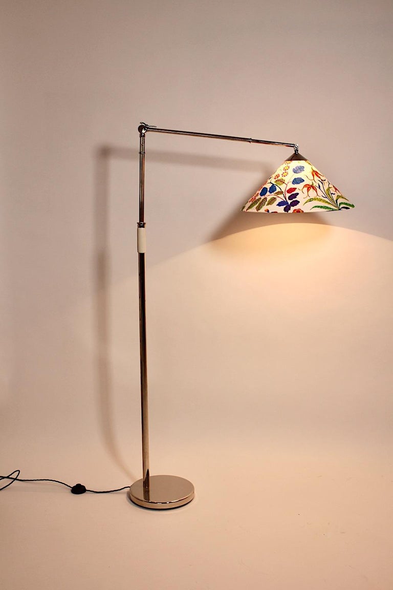 Art Deco Vintage Nickel Floor Lamp Kaspar & Sic Josef Frank Fabric Vienna 1932  For Sale 5