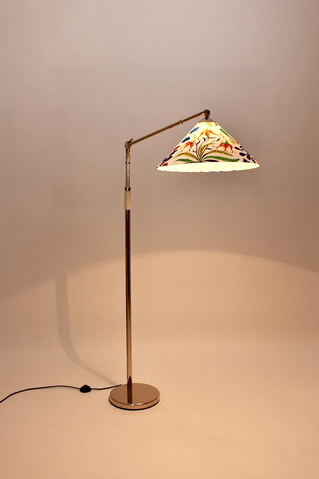 Art Deco Vintage Nickel Floor Lamp Kaspar & Sic Josef Frank Fabric Vienna, 1932 For Sale 6