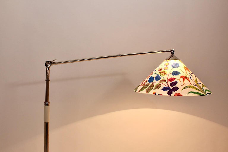 Art Deco Vintage Nickel Floor Lamp Kaspar & Sic Josef Frank Fabric Vienna 1932  For Sale 7