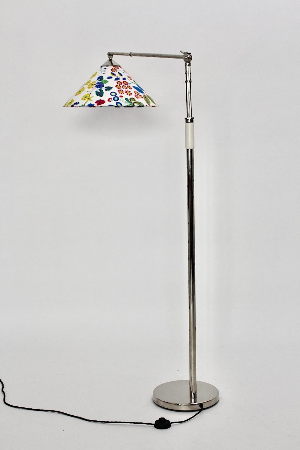 Art Deco Vintage Nickel Floor Lamp Kaspar & Sic Josef Frank Fabric Vienna, 1932 For Sale 1