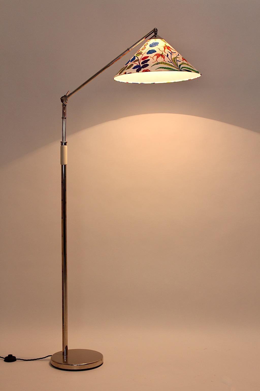 Art Deco Vintage Nickel Floor Lamp Kaspar & Sic Josef Frank Fabric Vienna, 1932 For Sale 2