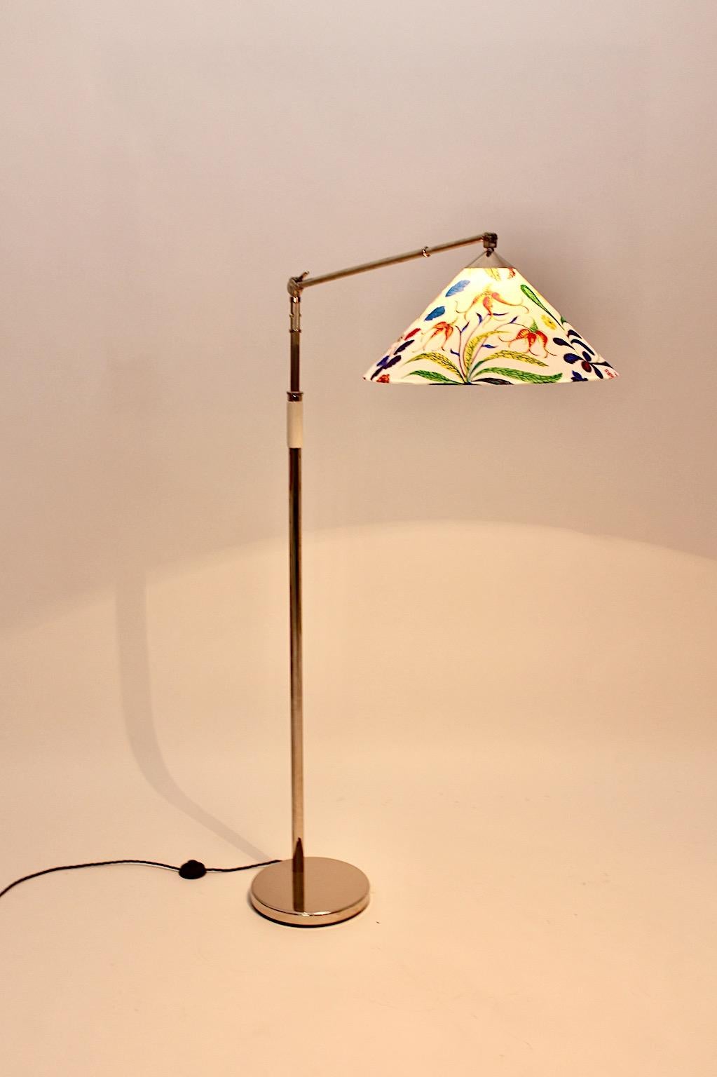 Art Deco Vintage Nickel Floor Lamp Kaspar & Sic Josef Frank Fabric Vienna, 1932 For Sale 3