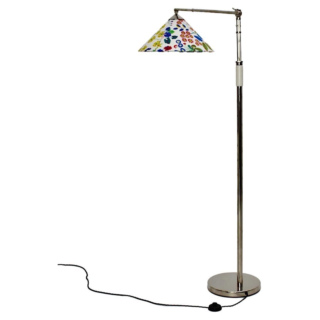 Art Deco Vintage Nickel Floor Lamp Kaspar & Sic Josef Frank Fabric Vienna, 1932 For Sale