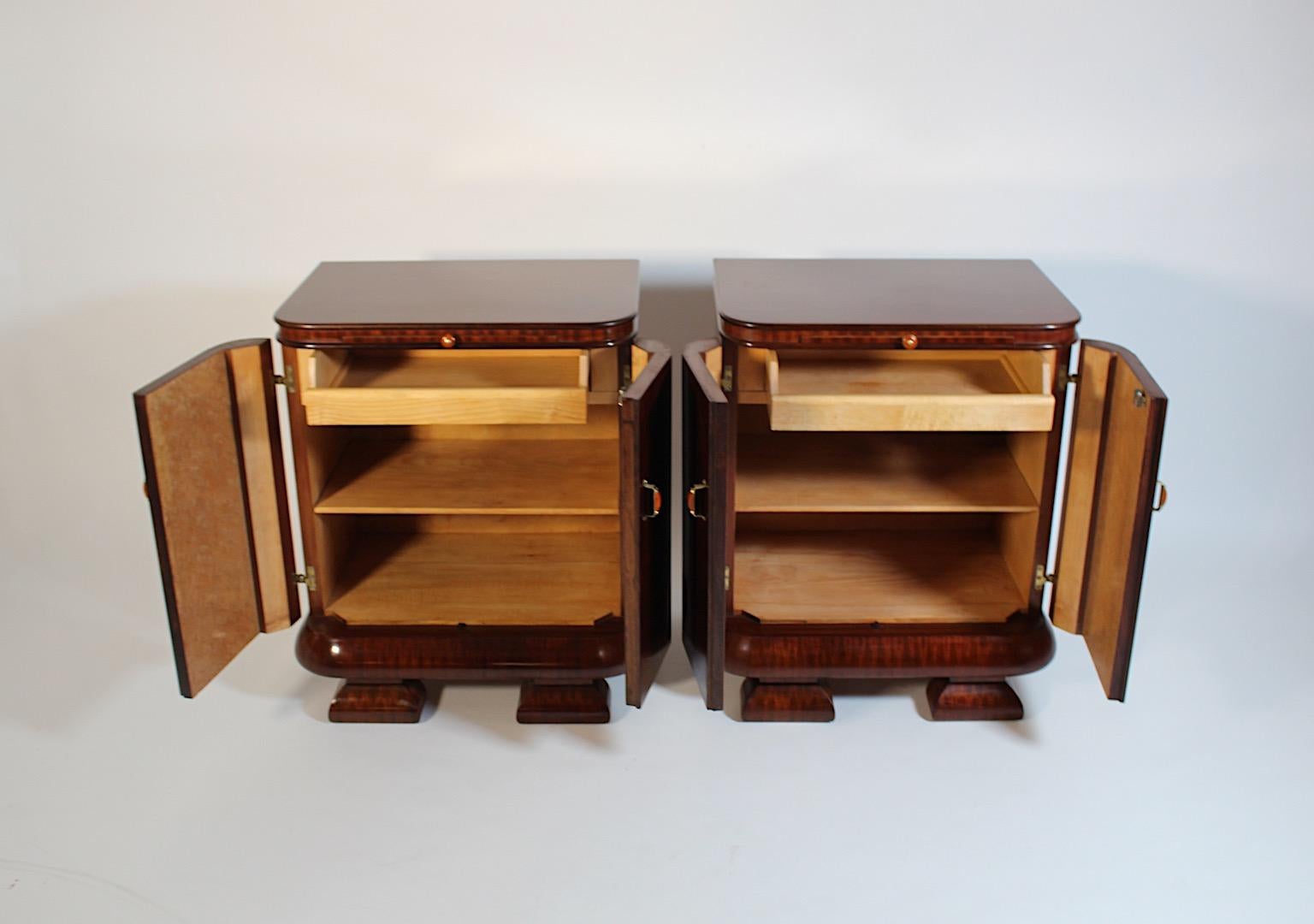 Art Deco Vintage Night Stands Pair Duo Walnut Bakelite Brass 1930s Austria For Sale 5