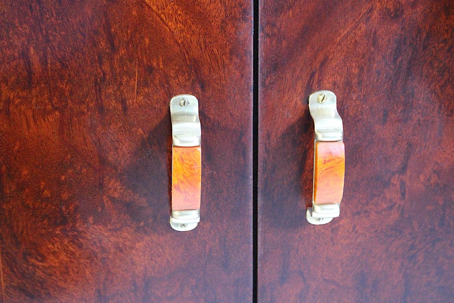 Ash Art Deco Vintage Night Stands Pair Duo Walnut Bakelite Brass 1930s Austria For Sale