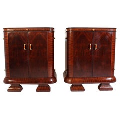Art Deco Vintage Night Stands Pair Duo Walnut Bakelite Brass 1930s Austria