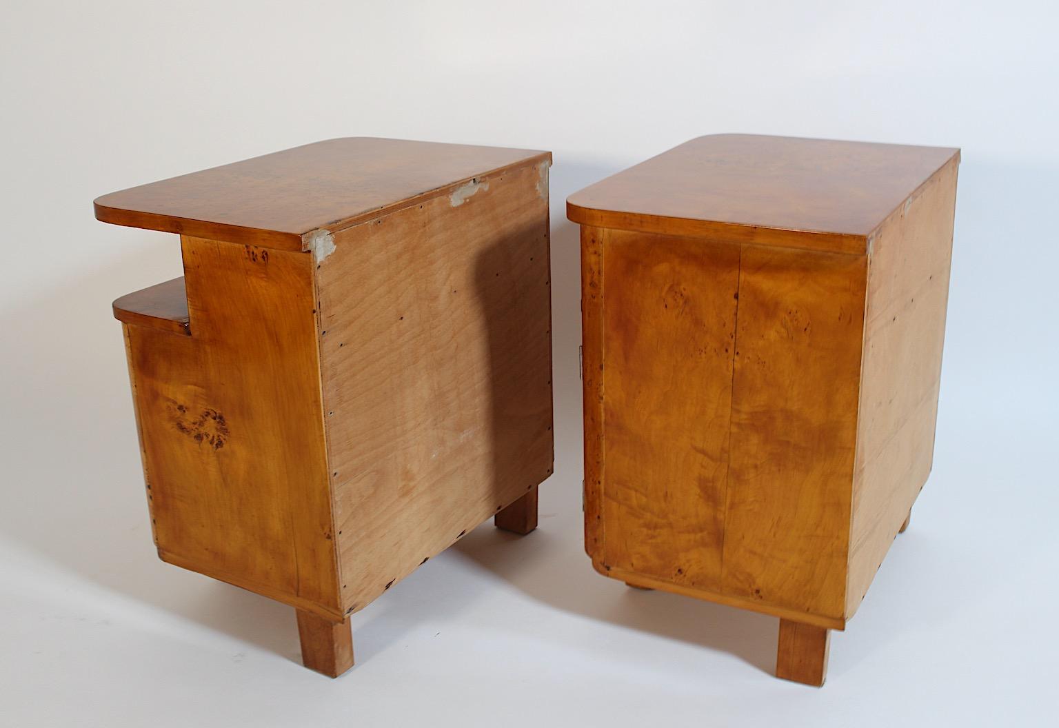 Art Deco Vintage Nachttische Paar Duo Licht Brown Pappel Root Wood 1930er Jahre Österreich 5