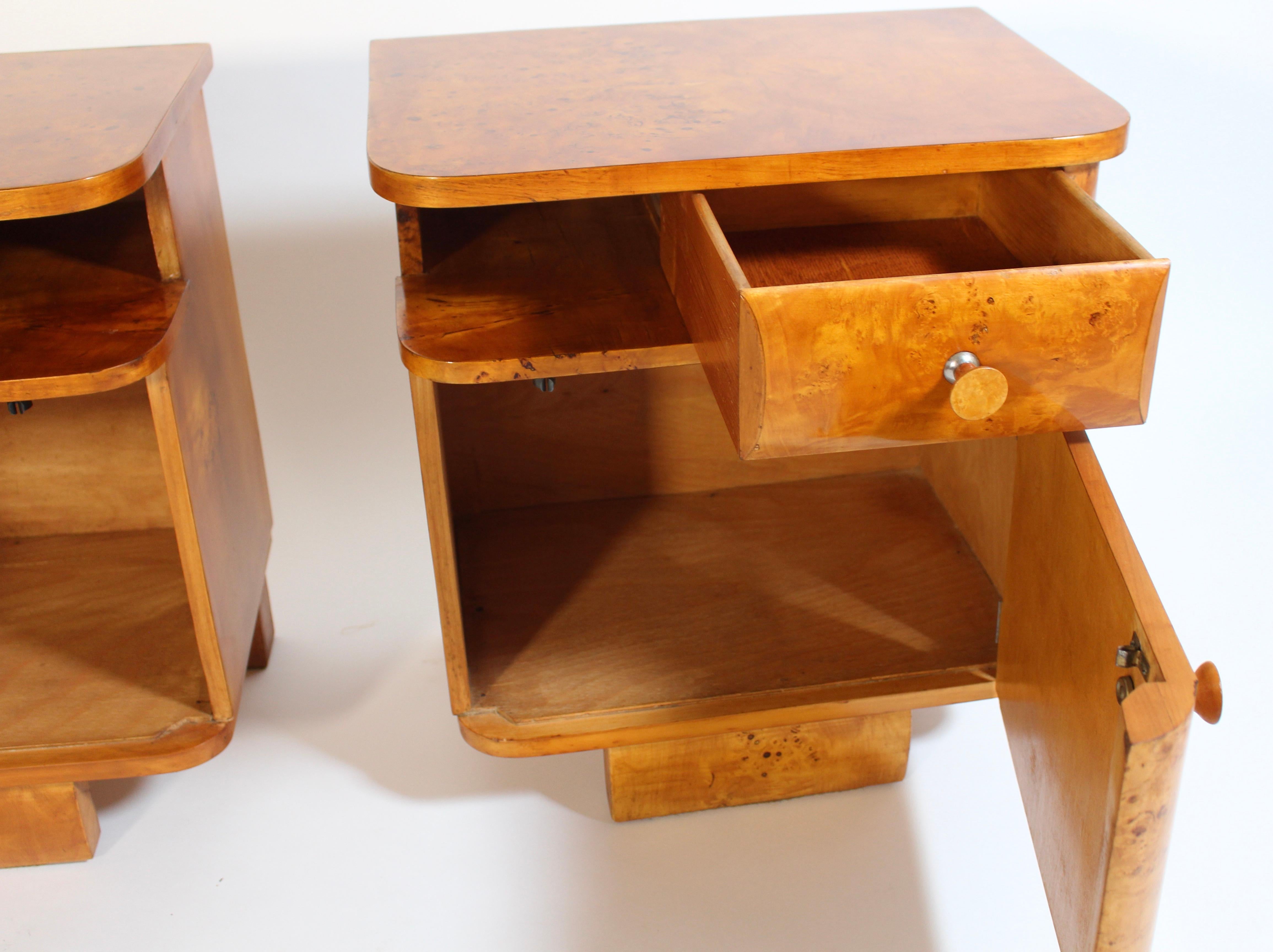 Art Deco Vintage Nachttische Paar Duo Licht Brown Pappel Root Wood 1930er Jahre Österreich 9