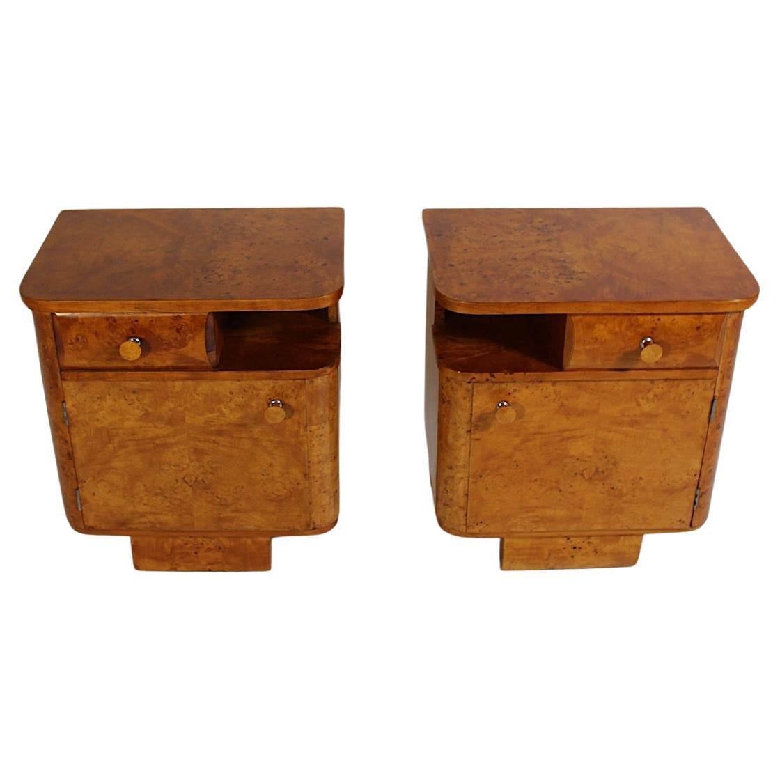 Art Deco Vintage Nachttische Paar Duo Licht Brown Pappel Root Wood 1930er Jahre Österreich