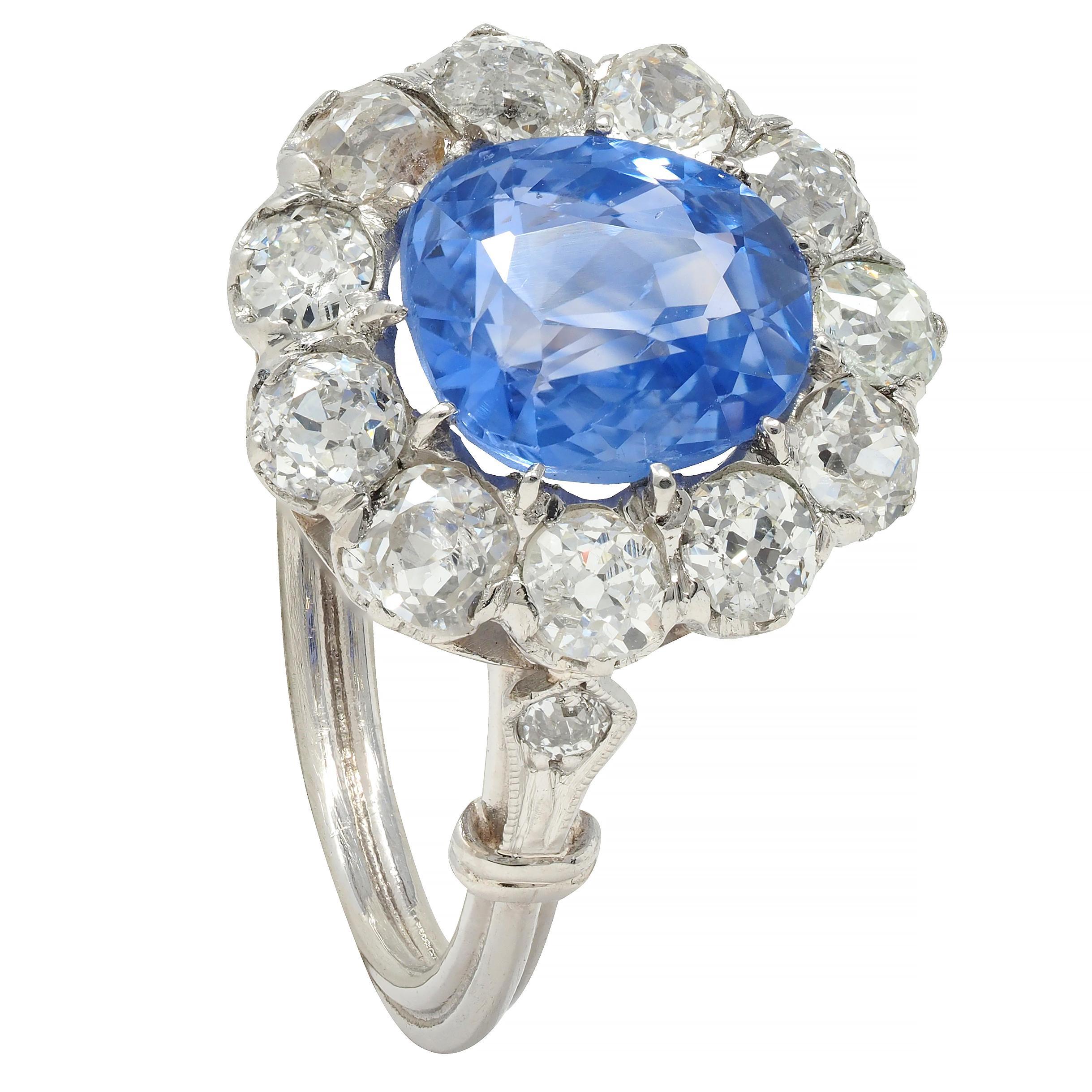Art Deco Vintage unbehandelter Ceylon Saphir Diamant Platin Birnen Halo Ring GIA im Angebot 4