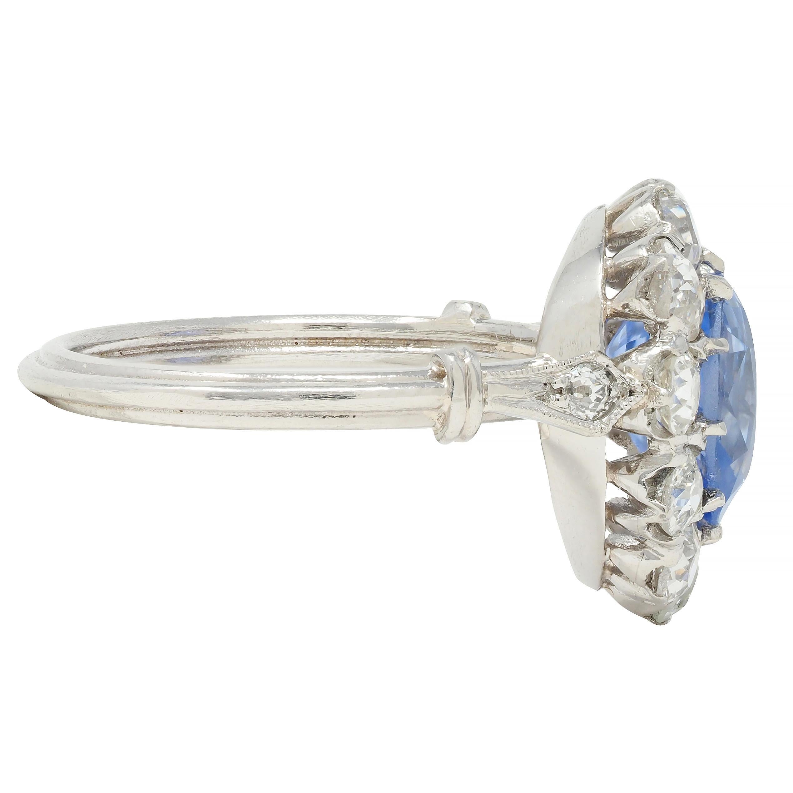 Art Deco Vintage unbehandelter Ceylon Saphir Diamant Platin Birnen Halo Ring GIA (Art déco) im Angebot