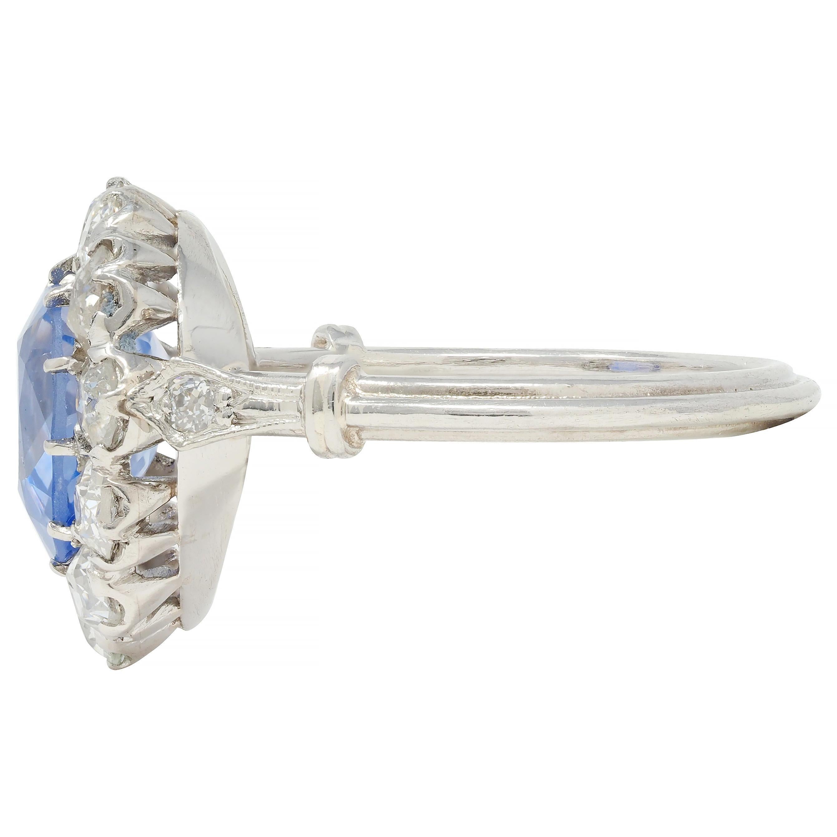 Art Deco Vintage unbehandelter Ceylon Saphir Diamant Platin Birnen Halo Ring GIA im Zustand „Hervorragend“ im Angebot in Philadelphia, PA