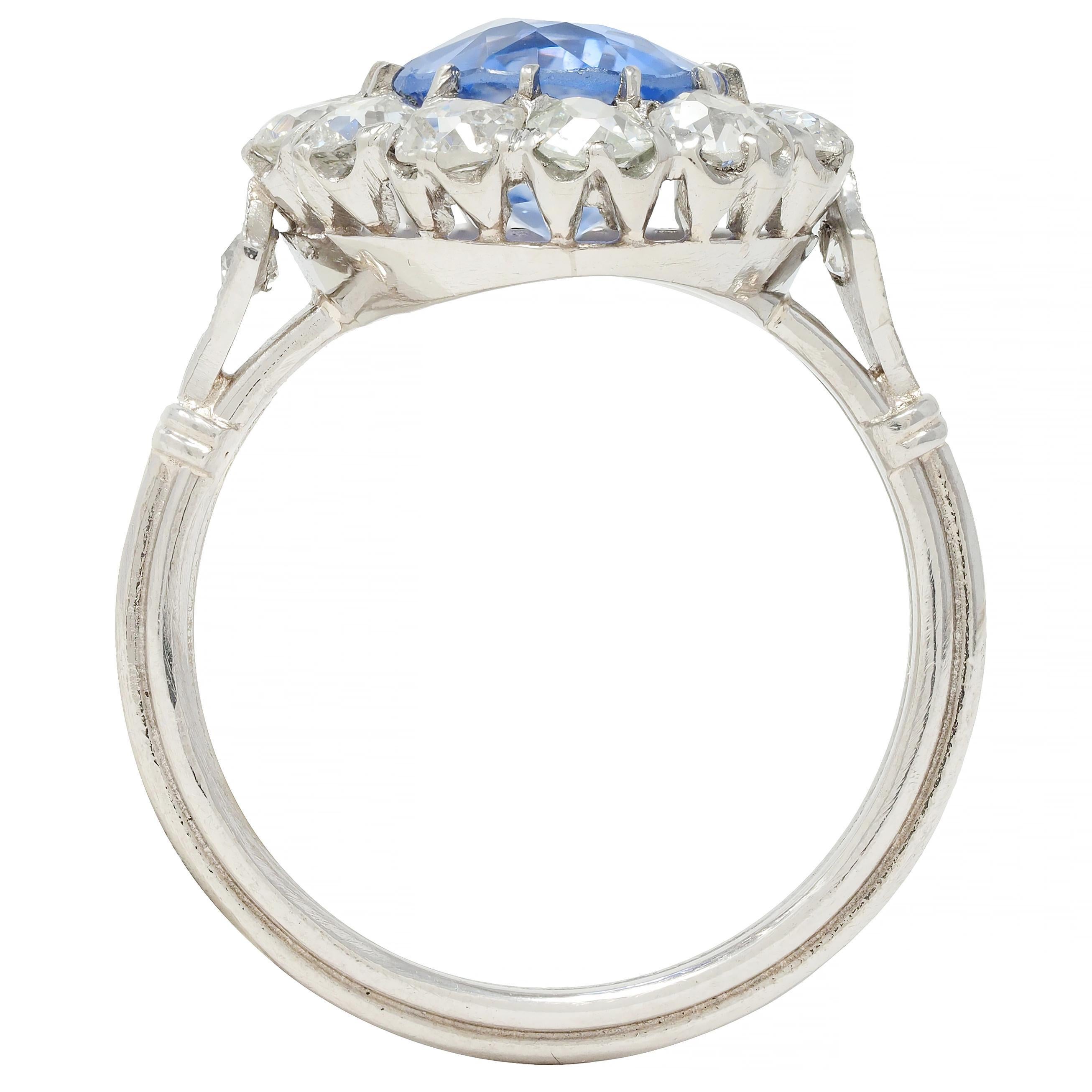 Art Deco Vintage unbehandelter Ceylon Saphir Diamant Platin Birnen Halo Ring GIA im Angebot 2