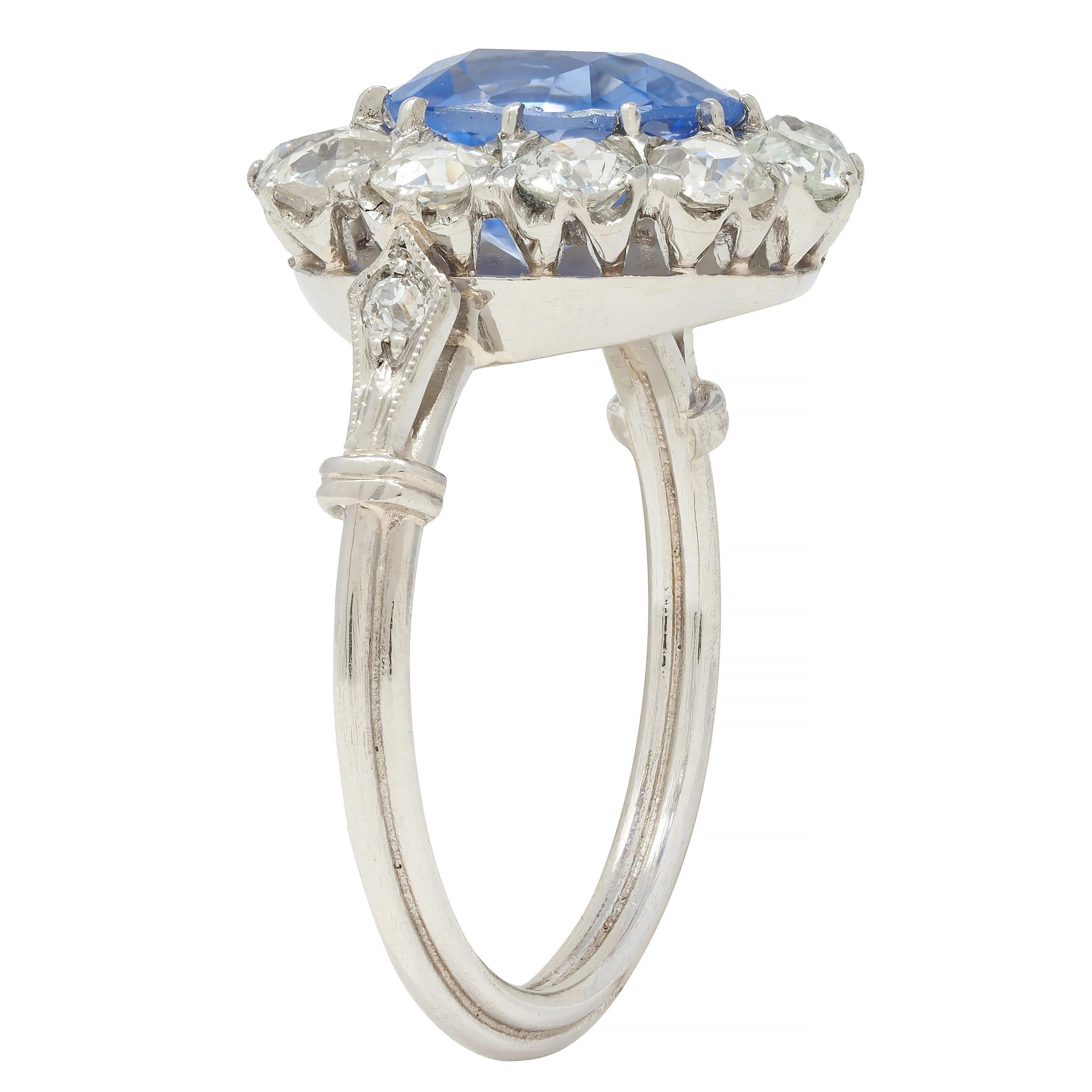 Art Deco Vintage No Heat Ceylon Sapphire Diamond Platinum Pear Halo Ring GIA For Sale 3