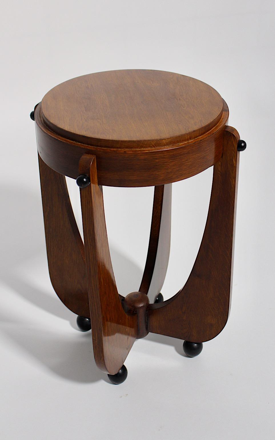 Art Deco Vintage Oak Brown Black Side Table or Stool circa 1920  For Sale 4