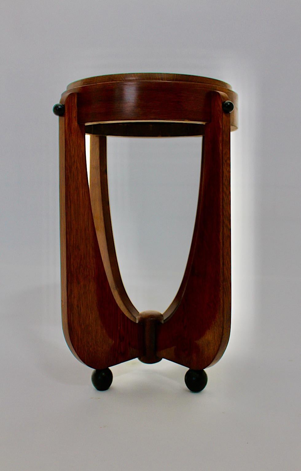 Art Deco Vintage Oak Brown Black Side Table or Stool circa 1920  For Sale 5