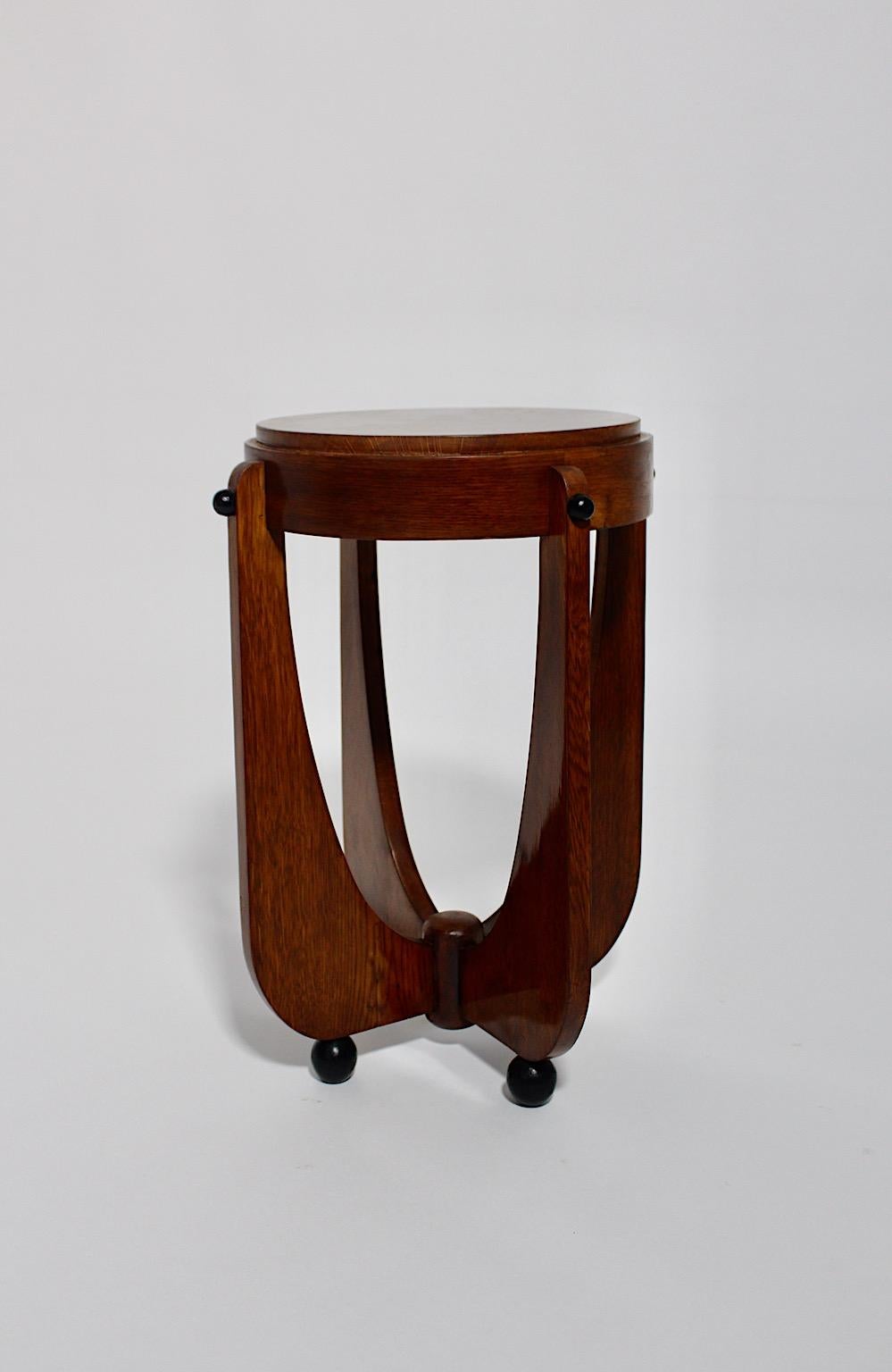 Art Deco Vintage Oak Brown Black Side Table or Stool circa 1920  For Sale 6