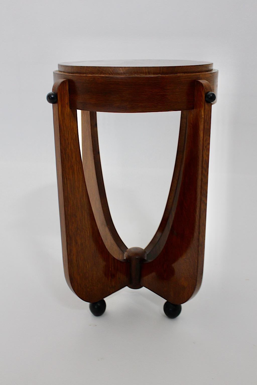 Early 20th Century Art Deco Vintage Oak Brown Black Side Table or Stool circa 1920  For Sale