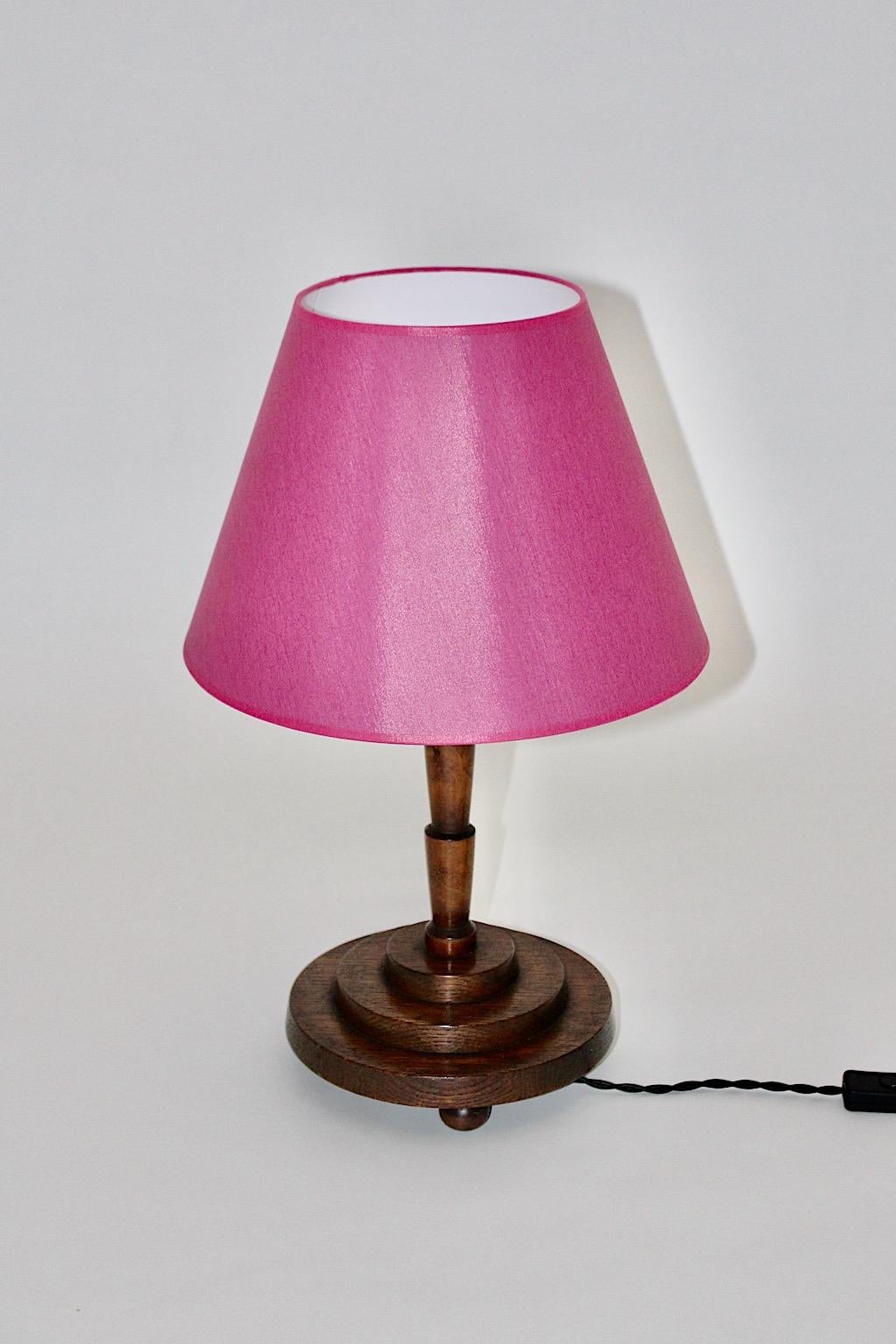 Art Deco Vintage Oak Geometric like Table Lamp Berries Lamp Shade, 1930s Austria For Sale 1