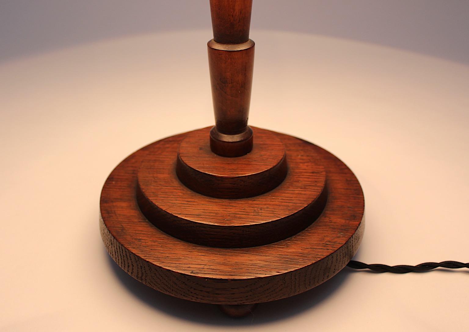 Art Deco Vintage Oak Geometric Table Lamp Berries Lamp Shade, 1930s Austria For Sale 2