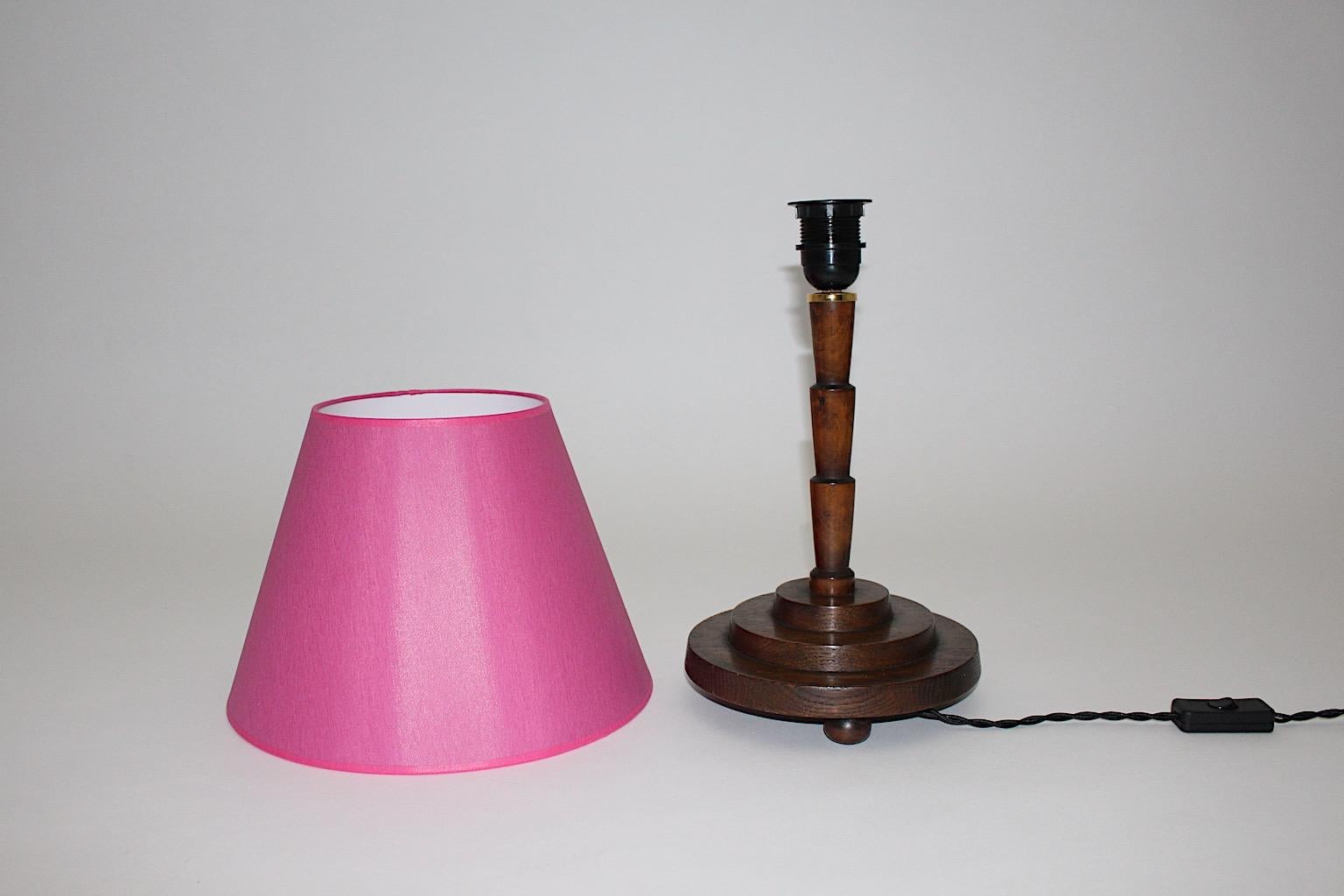 Art Deco Vintage Oak Geometric like Table Lamp Berries Lamp Shade, 1930s Austria For Sale 4