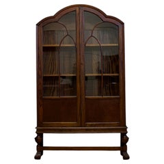 Art Deco Vintage Oak Glazed Display Cabinet Bookcase, 1930s