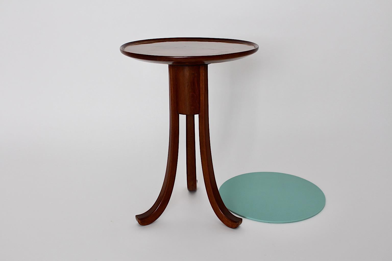 Art Deco Vintage Oak Green Glass Side Table attributed Josef Frank, 1930s Vienna For Sale 4