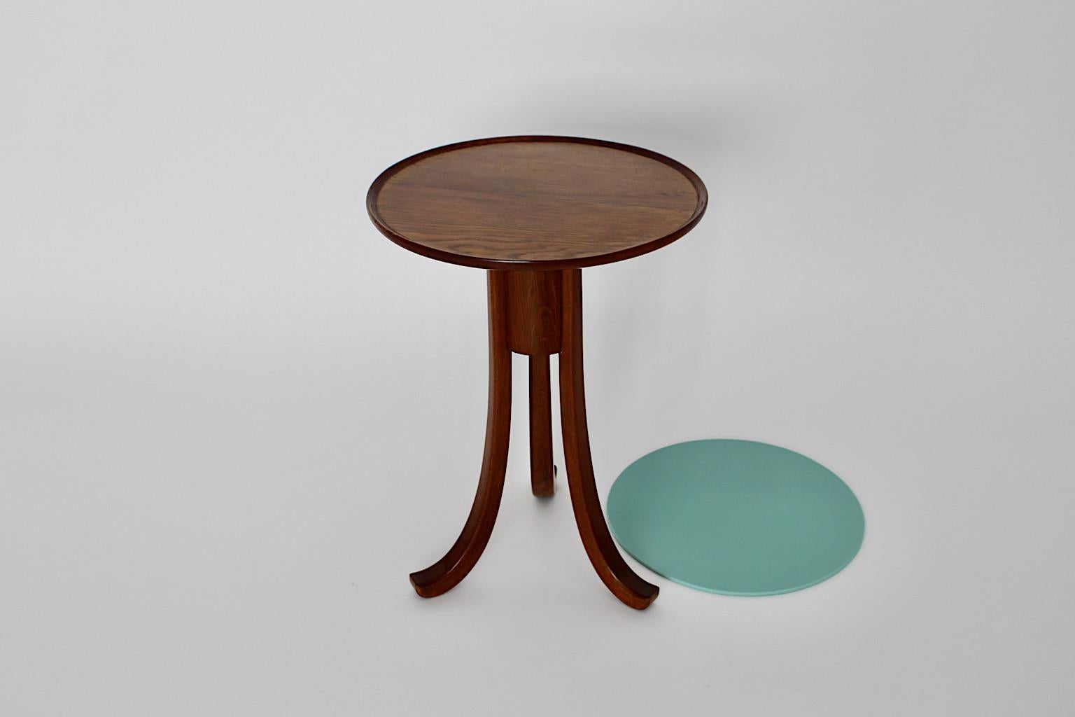 Art Deco Vintage Oak Green Glass Side Table attributed Josef Frank, 1930s Vienna For Sale 5