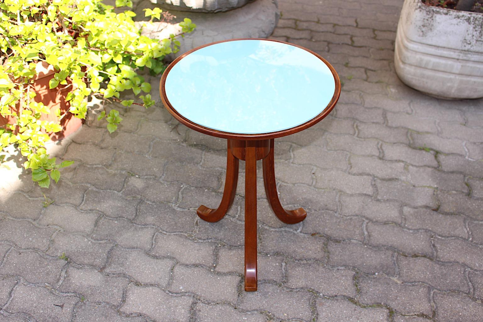 Art Deco Vintage Oak Green Glass Side Table attributed Josef Frank, 1930s Vienna For Sale 7