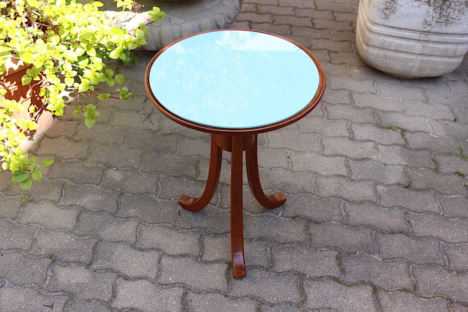 Art Deco Vintage Oak Green Glass Side Table attributed Josef Frank, 1930s Vienna For Sale 10