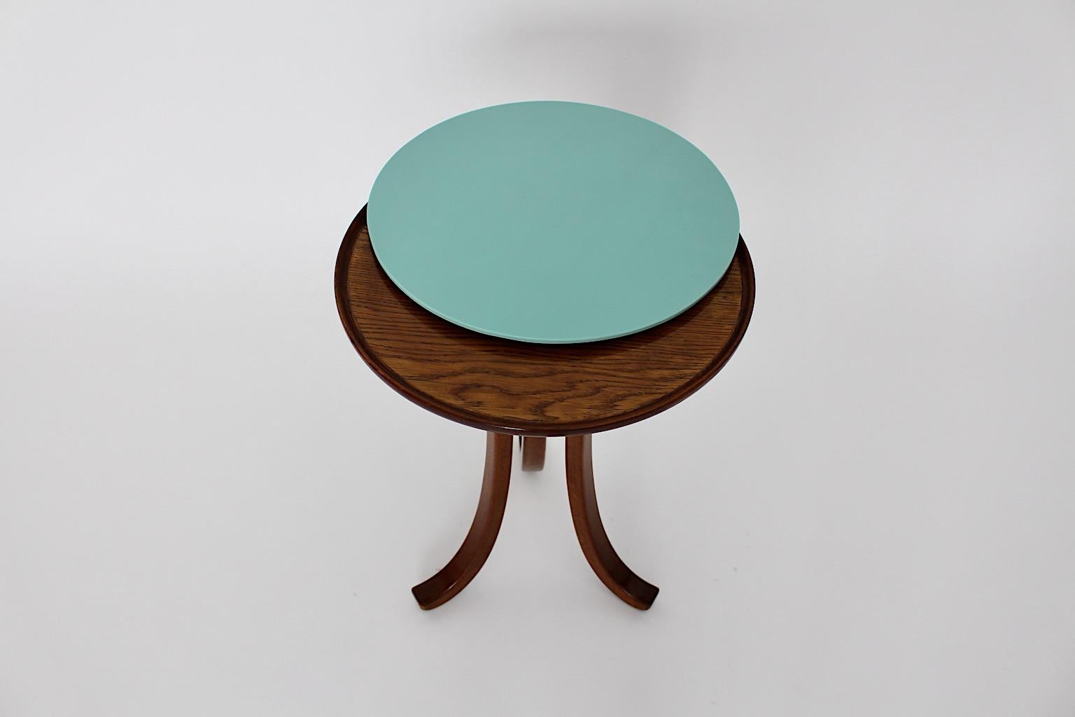 Art Deco Vintage Oak Green Glass Side Table attributed Josef Frank, 1930s Vienna For Sale 13